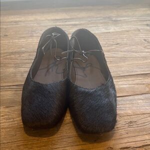 ALOHAS Brown Haircalf Lace-Up Square Toe Flats